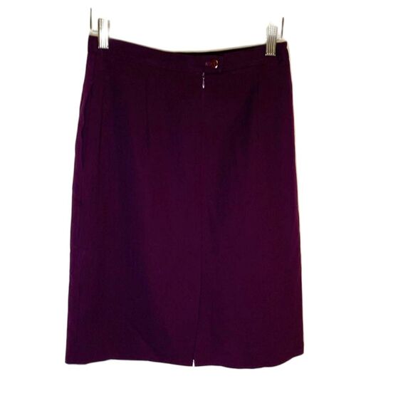Plum Burgundy Wool Gabardine Lined Pencil Skirt Size 10P - Picture 4 of 14